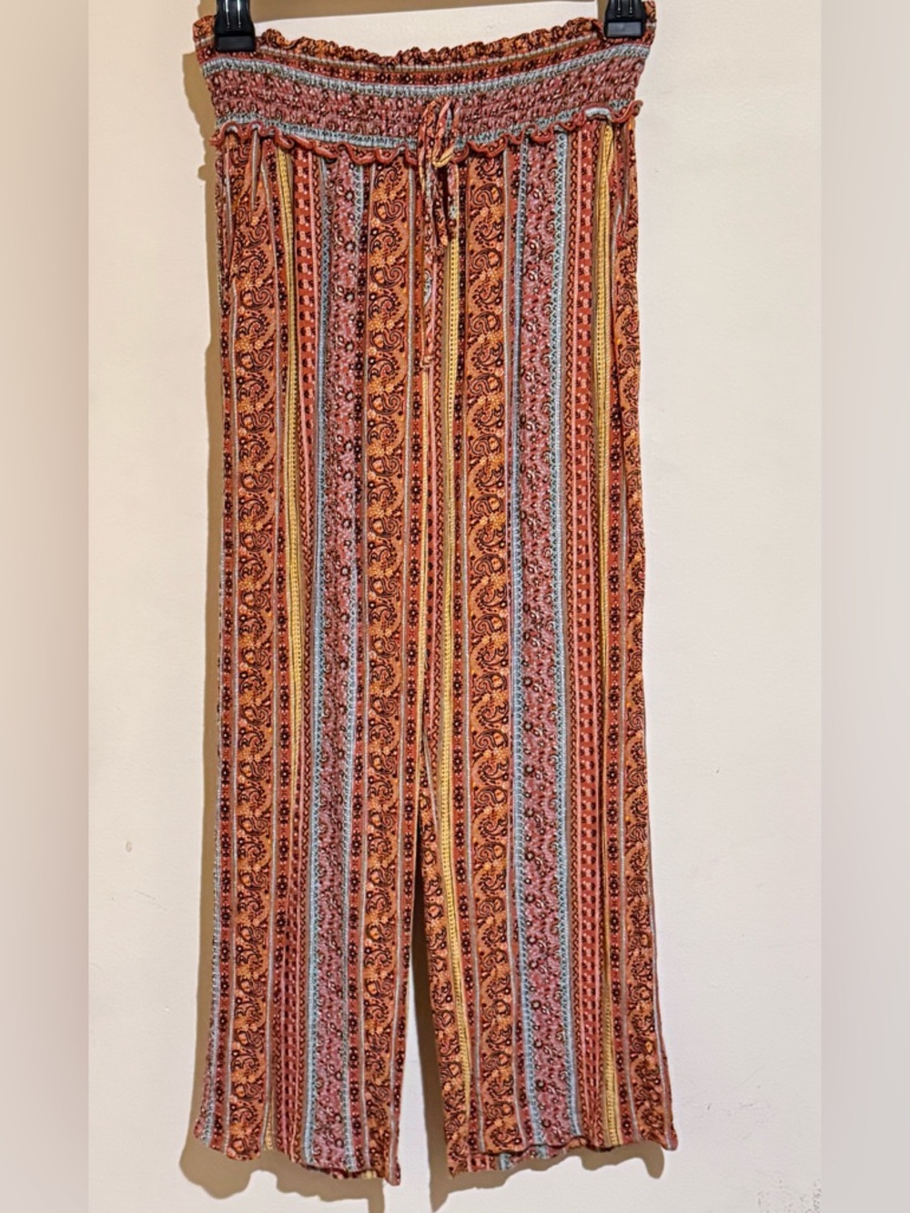 Bohemian Stripe Wide-Leg Pants in Rust